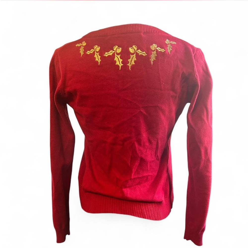 ModCloth/Collectif Red Embroidered Holiday Cardigan XXS - Picture 2 of 3